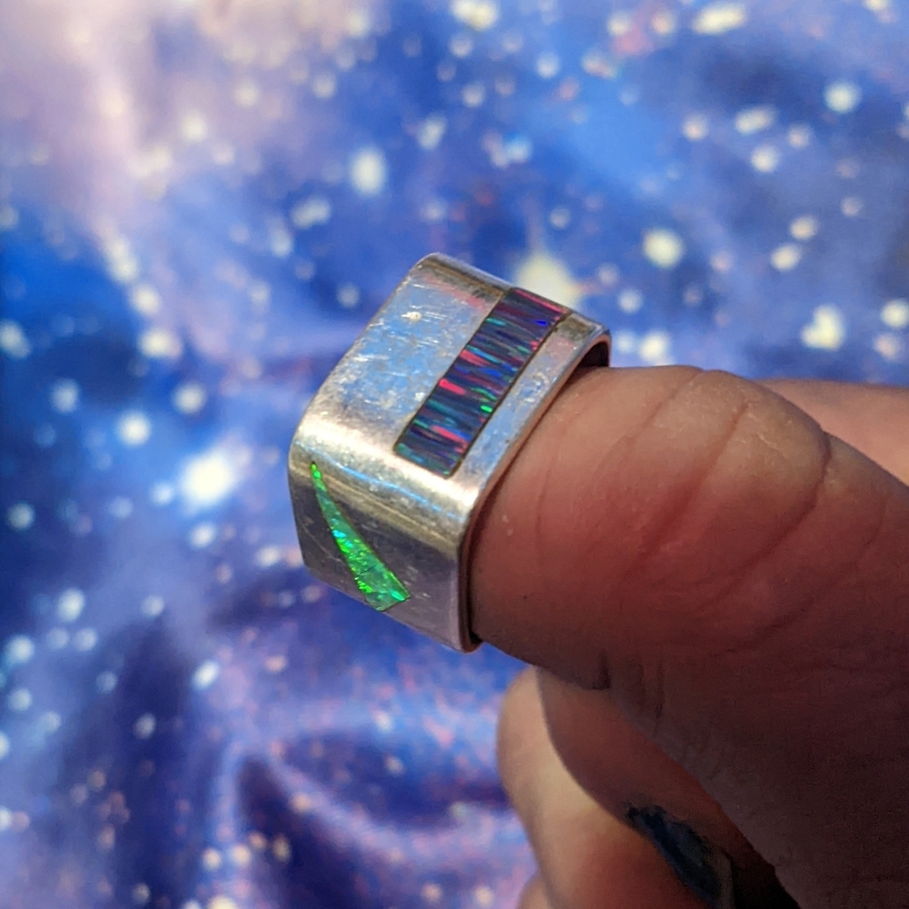 Unique Sterling Silver Square Ring With Opal *Siz… - image 1